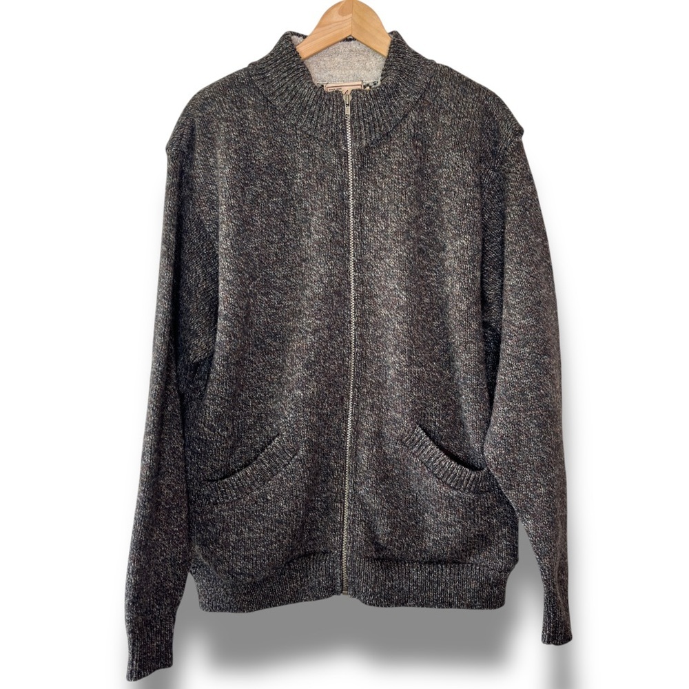 Woolrich Vintage USA Speckled Wool Blend Fleece Lined‎ Zip Up Cardigan Sweater L